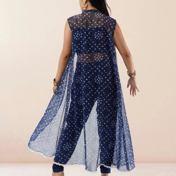 Blue Bandhani Chiffon Three-Piece Suit | Muvvas Boutique - Picture 5 of 5